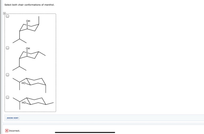 Select both chair conformations of menthol